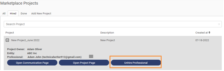 unhire professional button