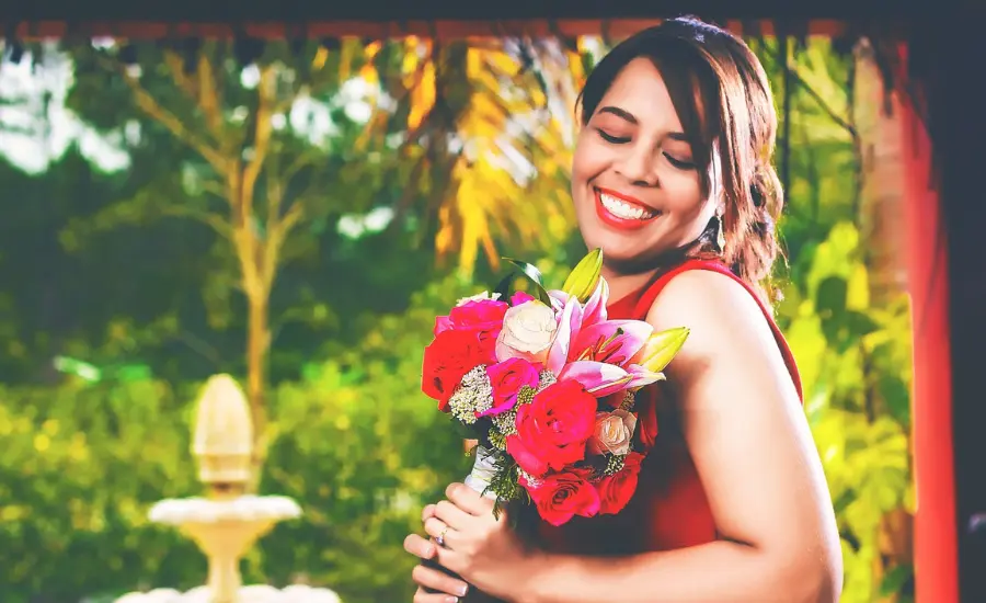 woman with a bouquet of flowers woman with a bouquet of flowers
