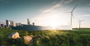 wind mills and solar panels to produce energy
