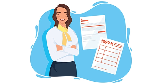 woman-smiling-looking-at-her-Form-1099-k woman looking at her 1099-k form and smiling