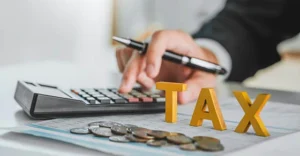 business man doing his taxes