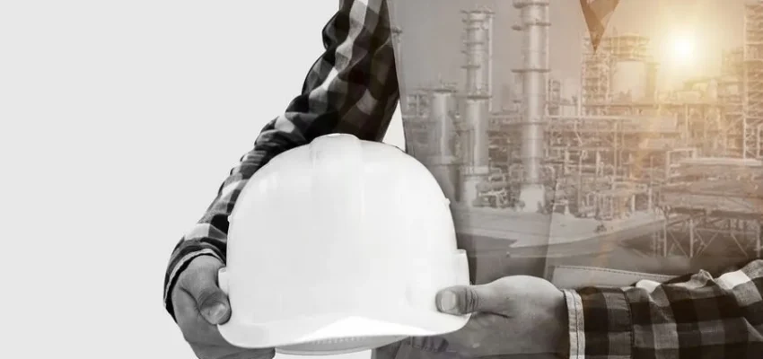 chemical and petroleum industry shown on the clothes of a worker