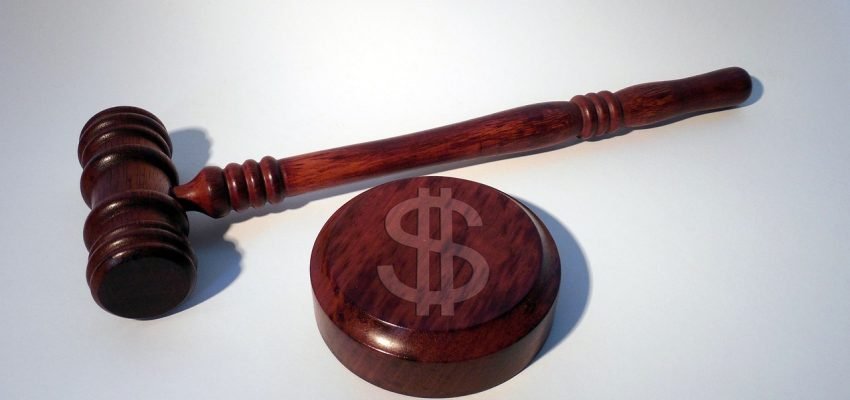 court ruling hammer dish with a dollar sign