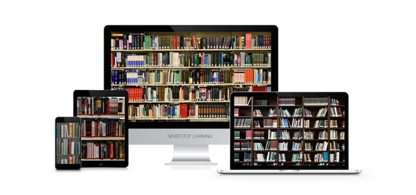educational material on different screens with the monitor that says never stop learning