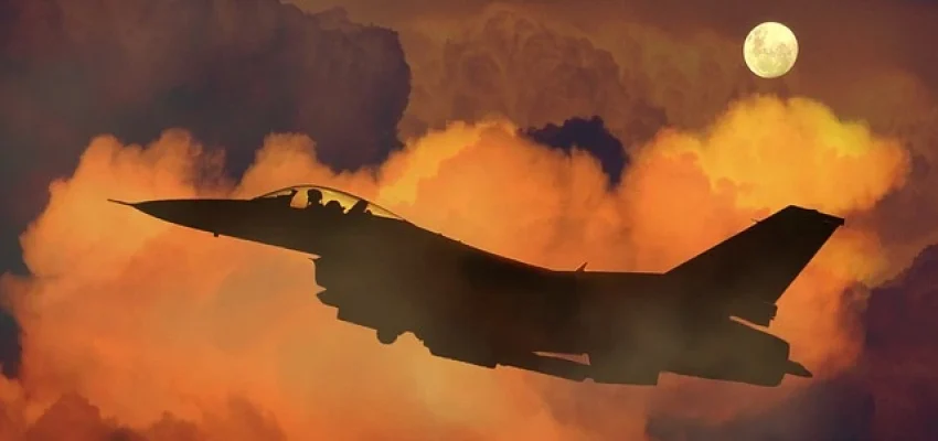 fighter jet in the sky on a test mission for defense company