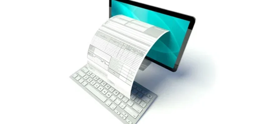 a document sticking out of a desktop computer showing its an online document