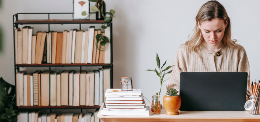 woman working on her laptop for her home-based business