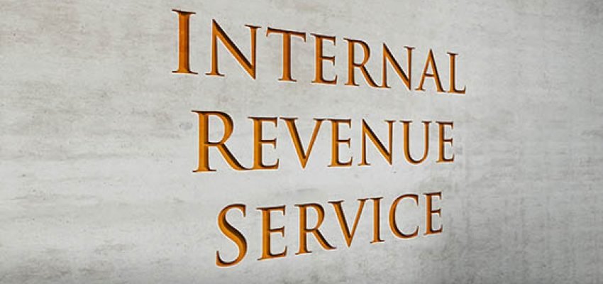A wall signage that says 'Internal Revenue Service'.