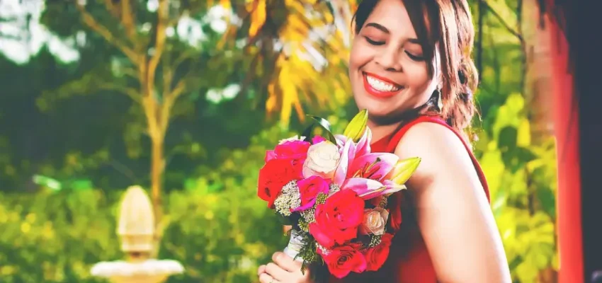 woman with a bouquet of flowers